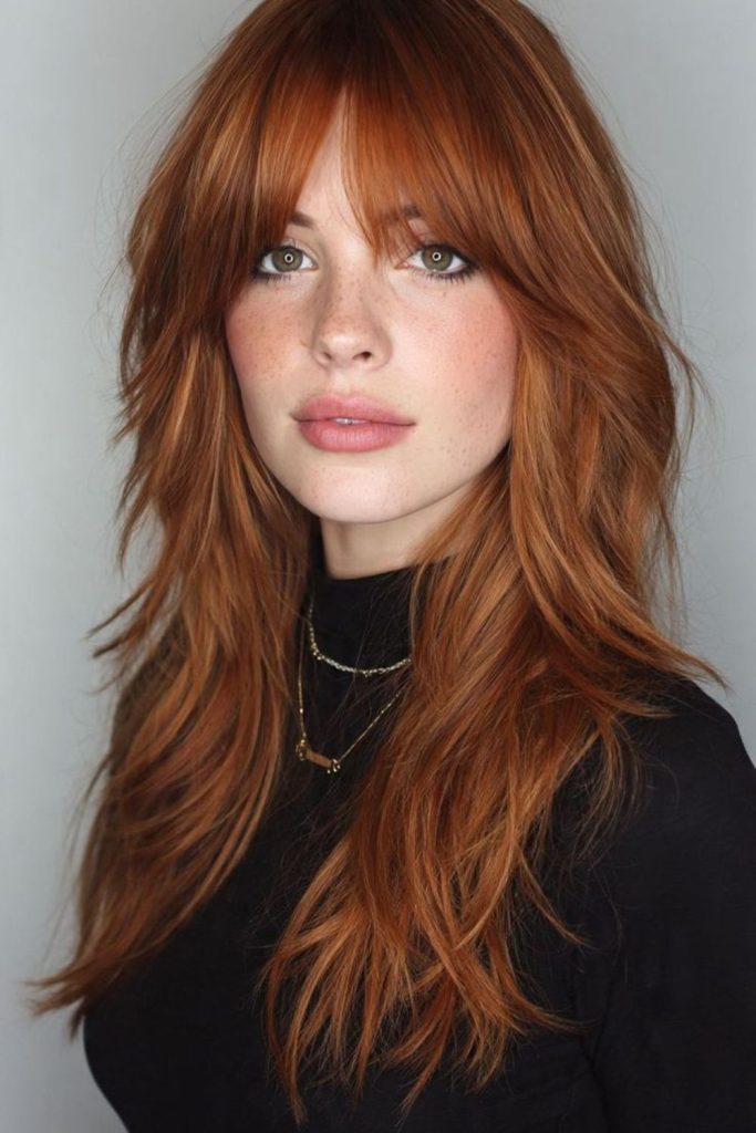 Copper layered wolf cut messy.