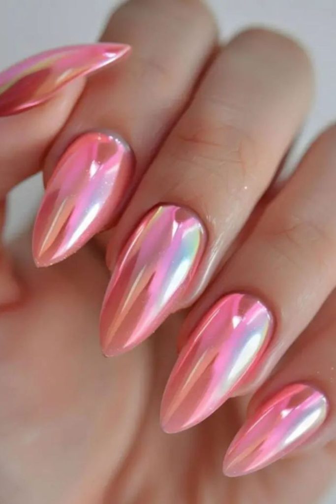 Coral peach gradient nails with dots