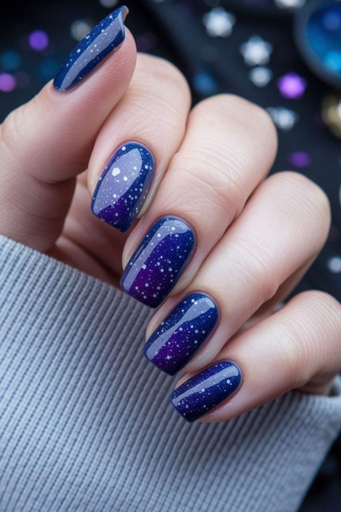 Violet and blue cosmic nails
