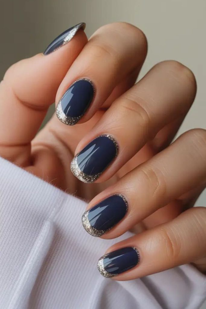 Cosmic navy drip nail design