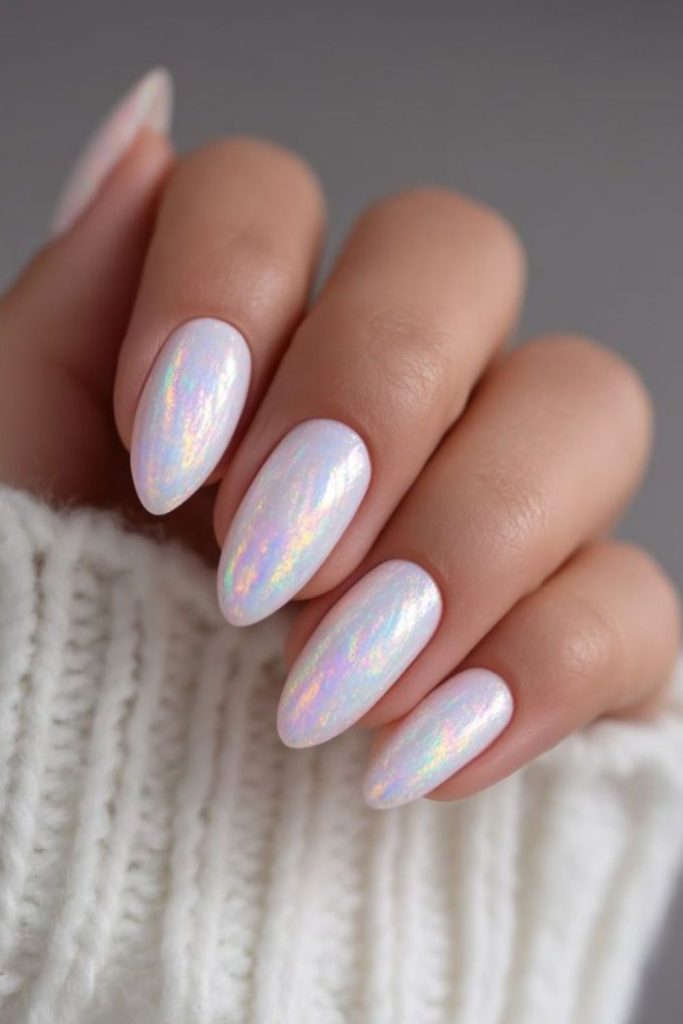 Milky nails with lilac gradient tips