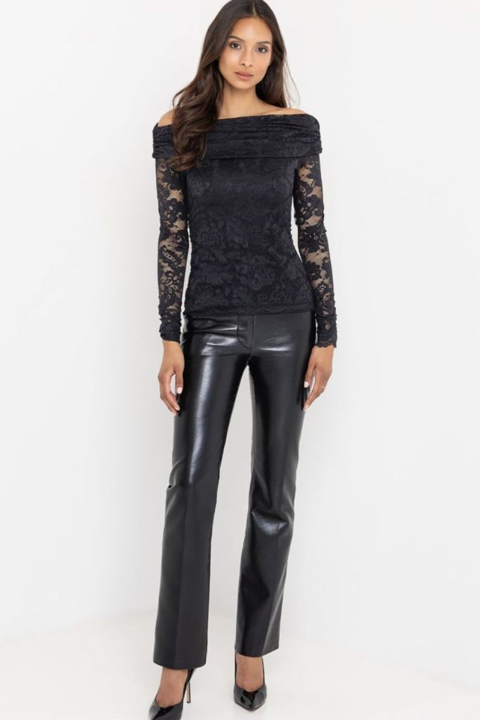 Black lace top with leather trousers