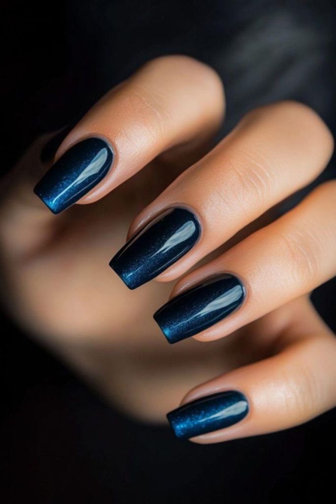 Deep sea blue glossy nails