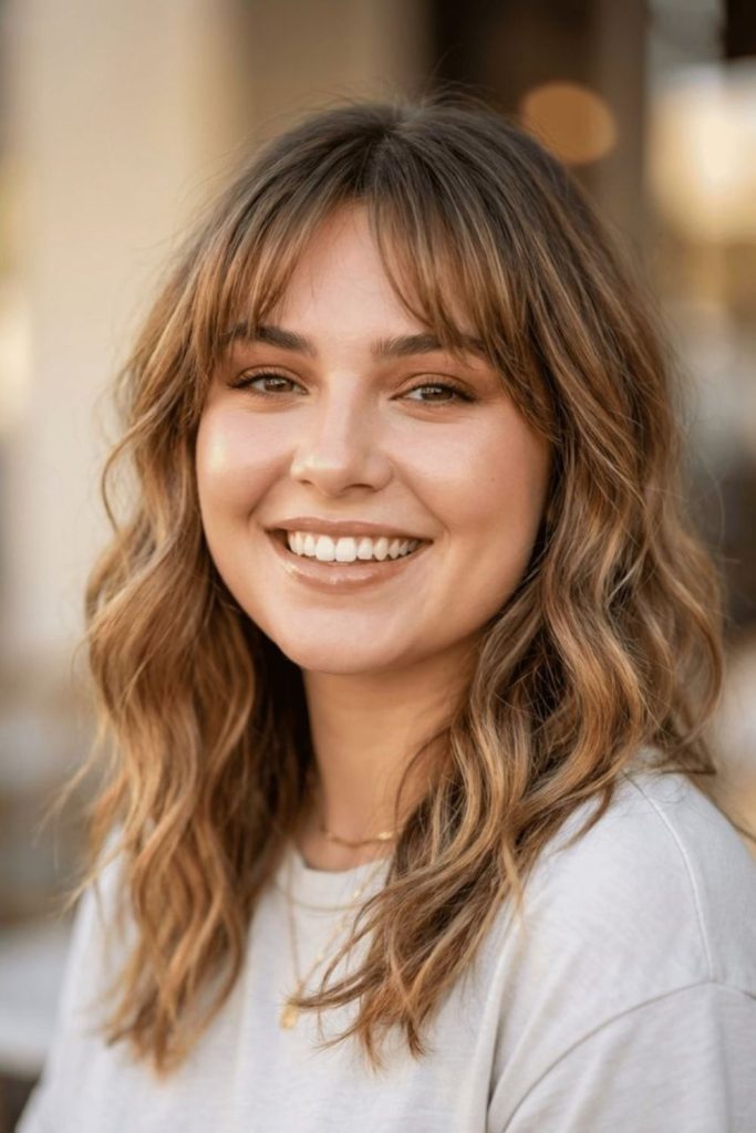 Diagonal flicked fringe creating asymmetrical style