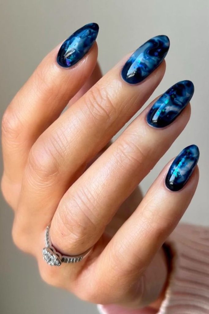 Electric abyss deep blue nails