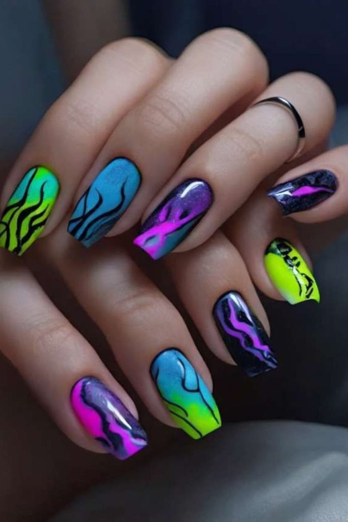 Neon lightning inspired nail design