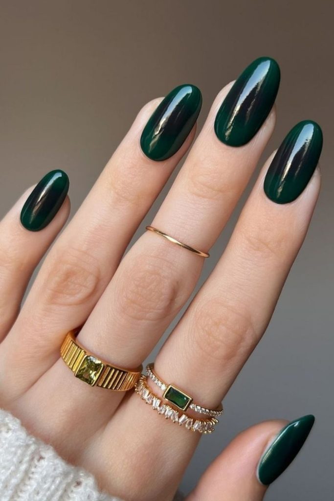 Dark emerald frosted elegant nails