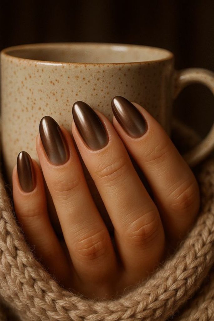 Espresso brown glossy short nails