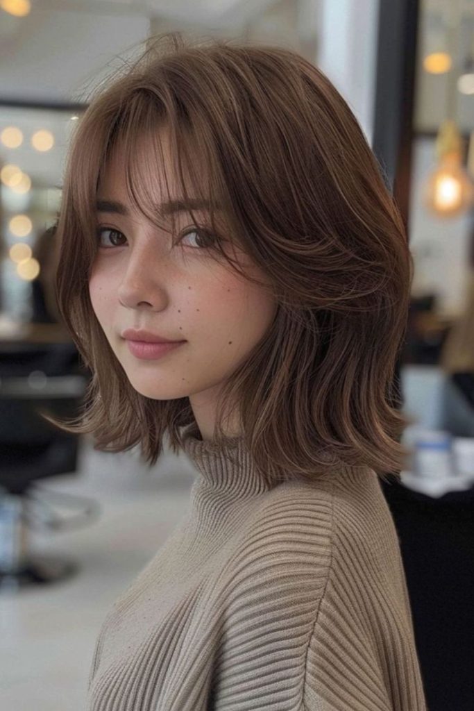 Shoulder bob with feathered wispy ends