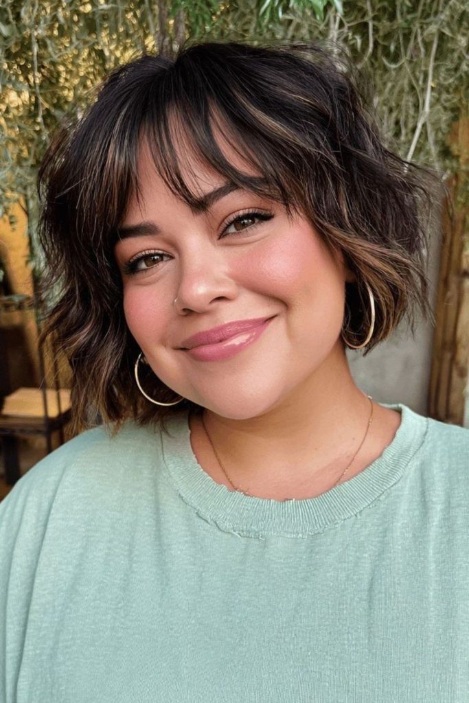 Feathered Wink Bangs soft round face