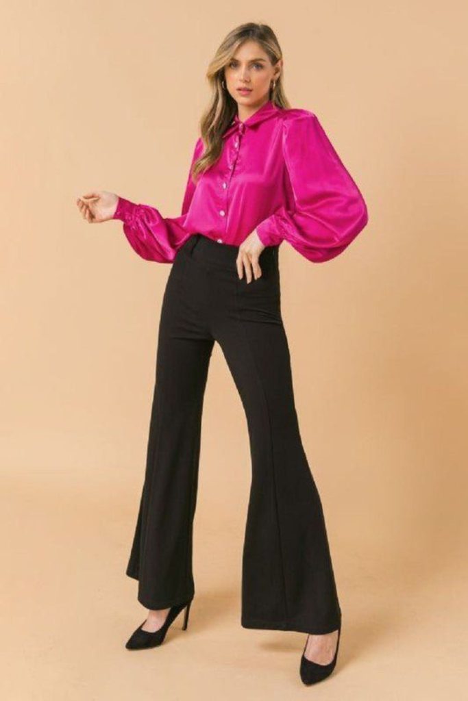 Structured satin blouse with trousers