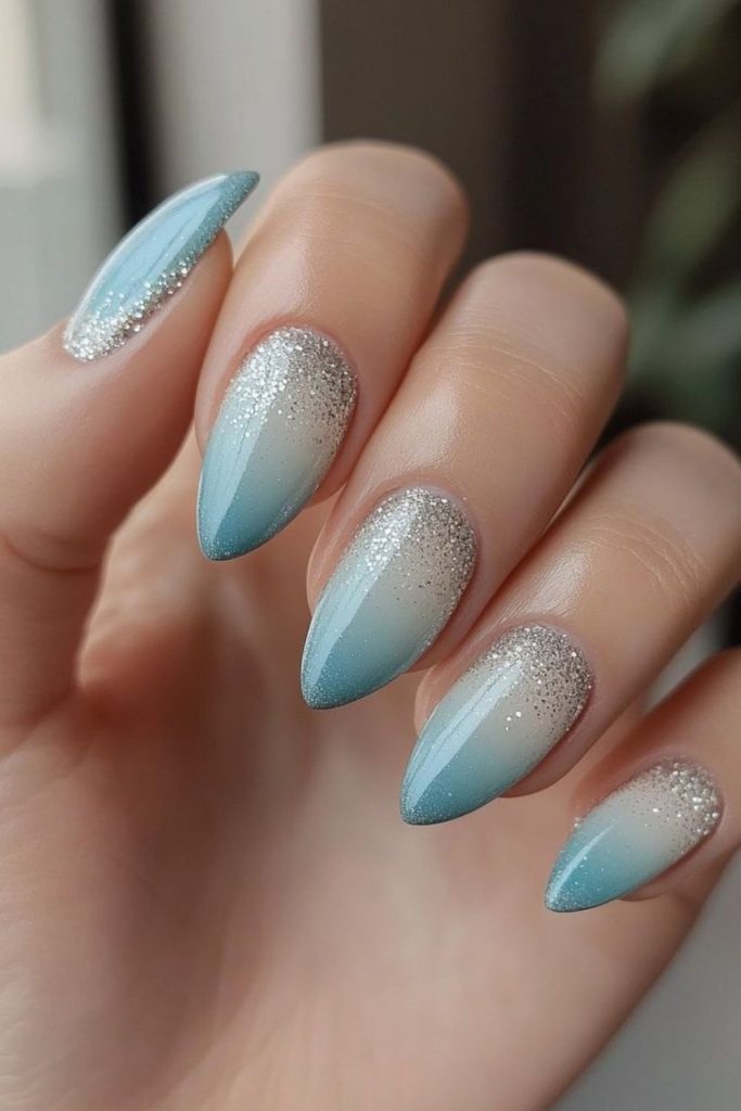 Icy blue sharp edged nails