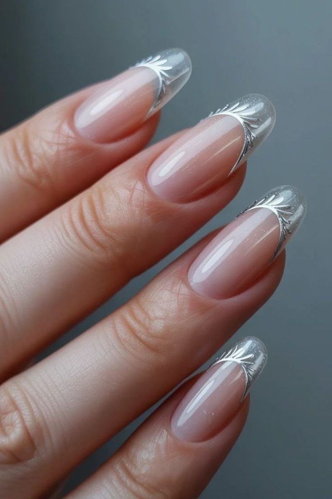 Classic French tips with frosted edges