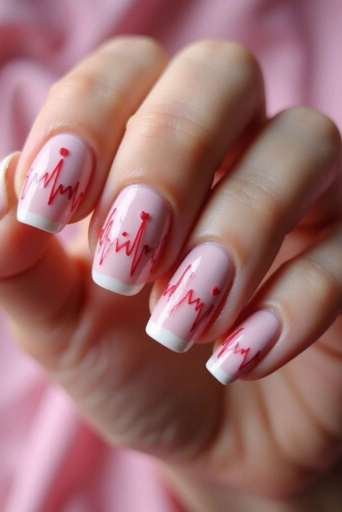Red hearts pulse across icy nails
