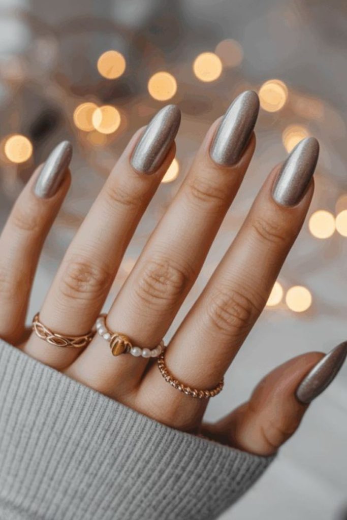 Icy silver nails with soft shimmer