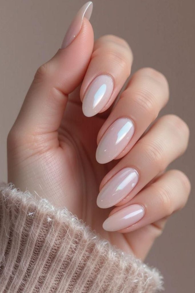 White nails with subtle pearl sparkle