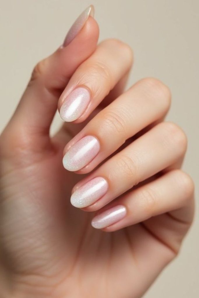 Pearly frosted short round nails