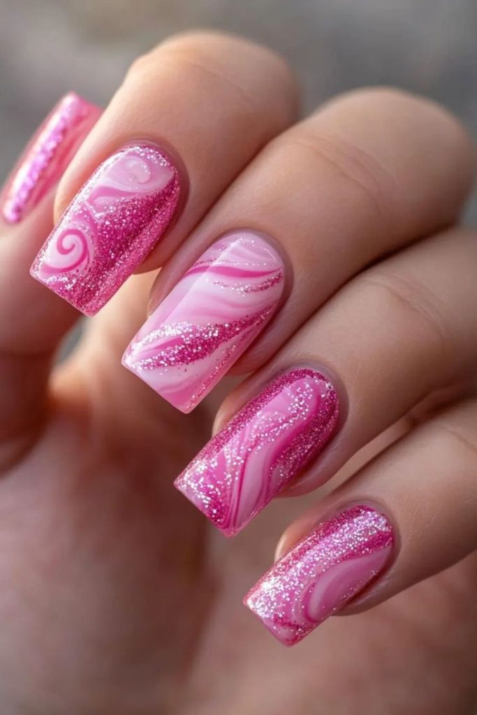 Icy pink swirls sparkle delicate charm