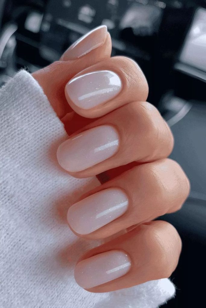 Glacier-inspired cool milky nail polish.