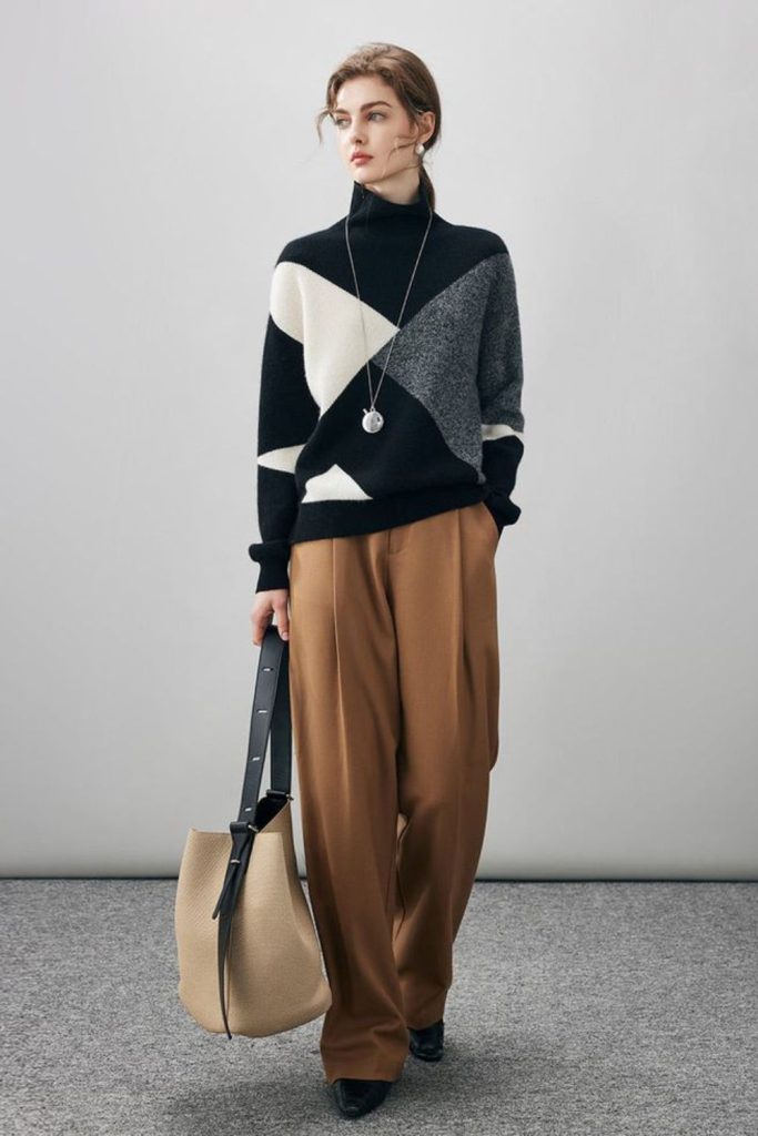 Geometric knit sweater with straight pants