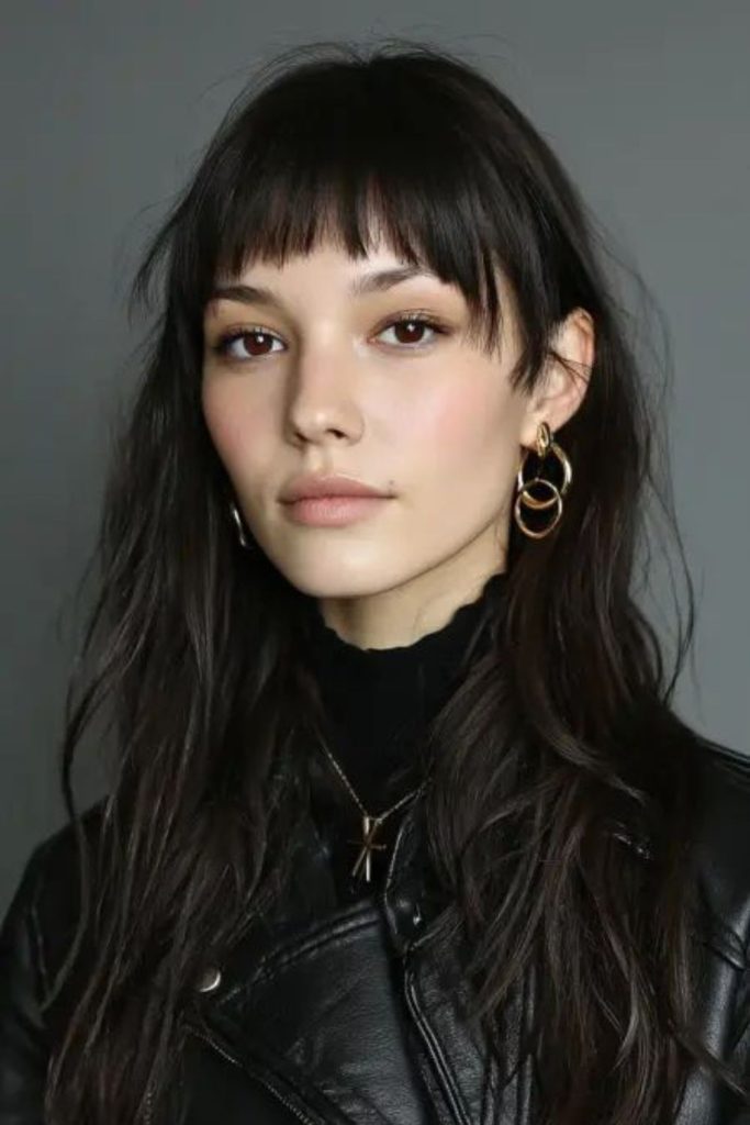 Jagged graphite micro bangs sleek length