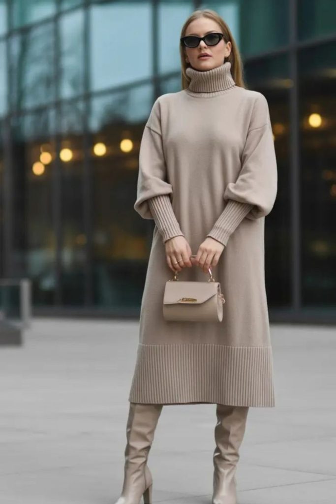 Balloon sleeve knit winter dress