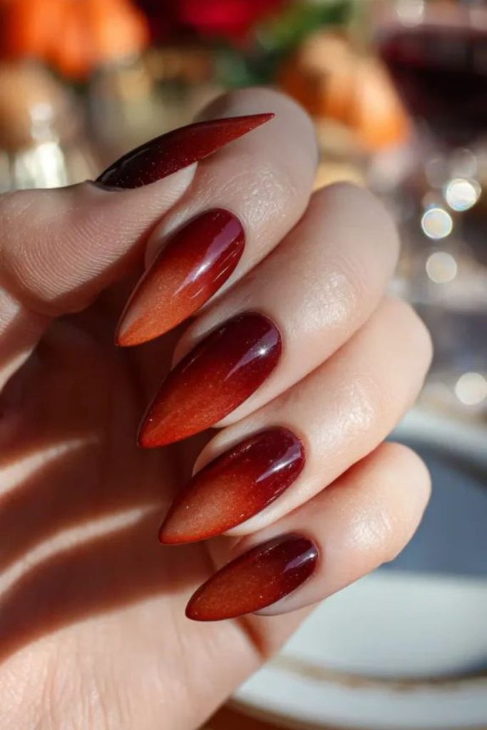 Amber glossy dripping effect nails