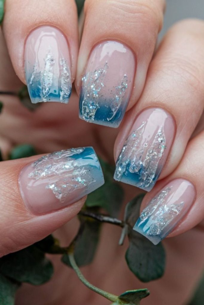 Blue and white prism nails