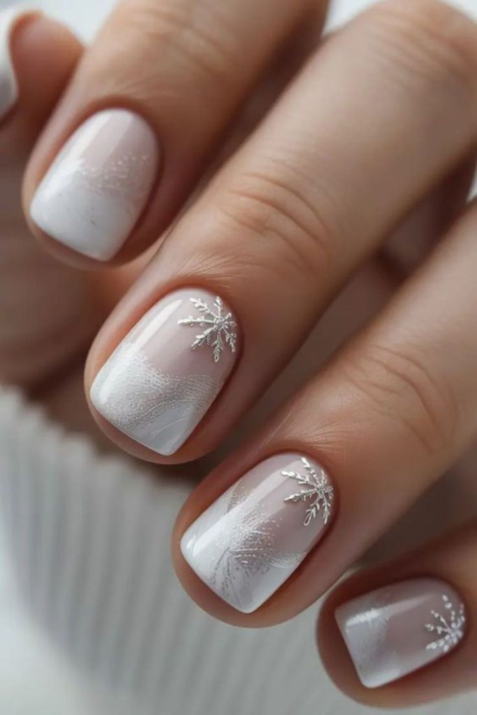 White doodles float across frosty nails