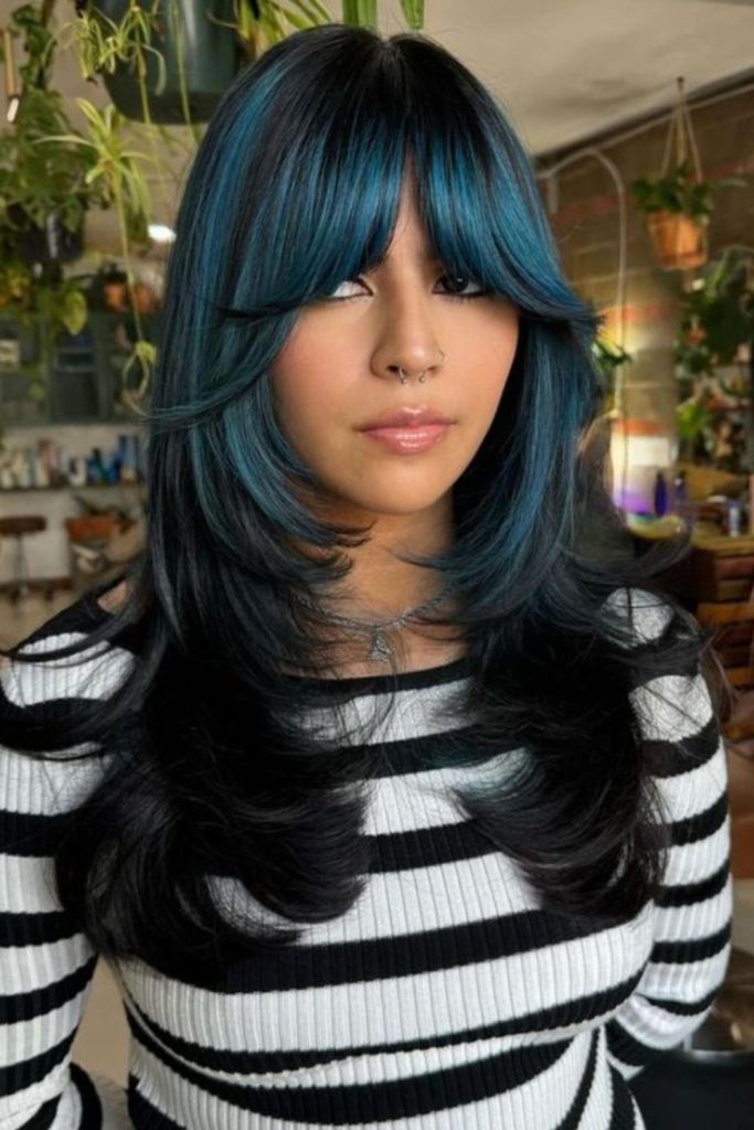 Blue-black jagged wolf cut edgy.