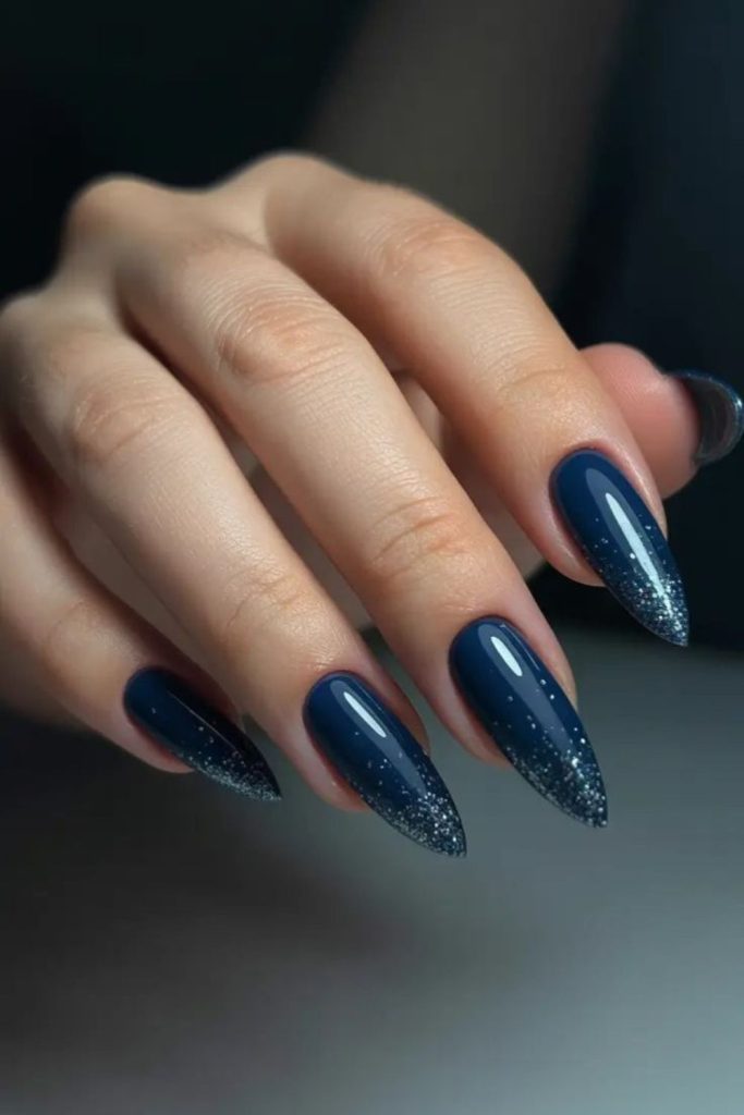 Inkwell dusk blue glossy nails