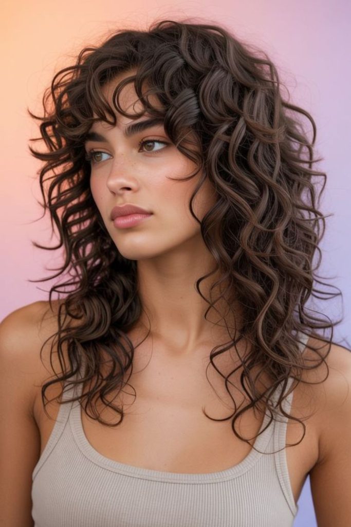 Feathered ringlets with dreamy misty texture.