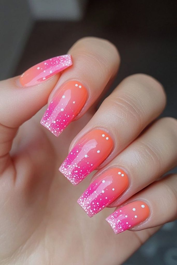 Translucent pink orange nails
