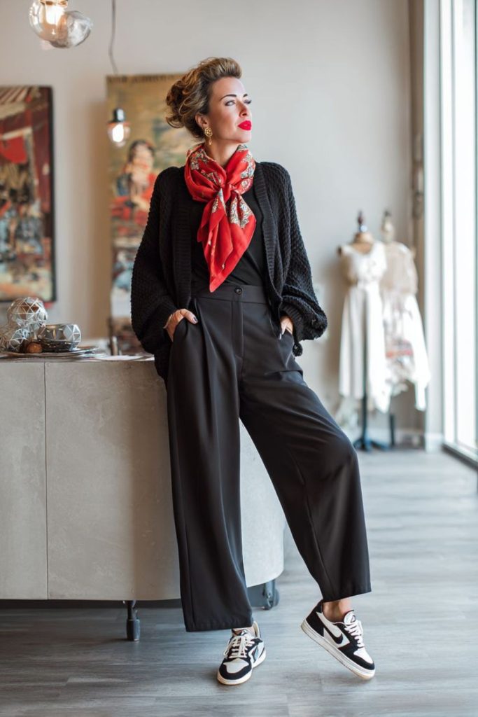 Twisted scarf top with minimal pants