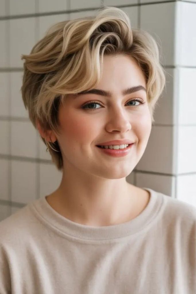 Angled pixie with jagged crown layers