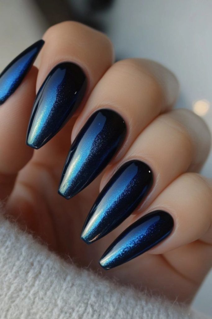 Lunar shadow dark blue nails