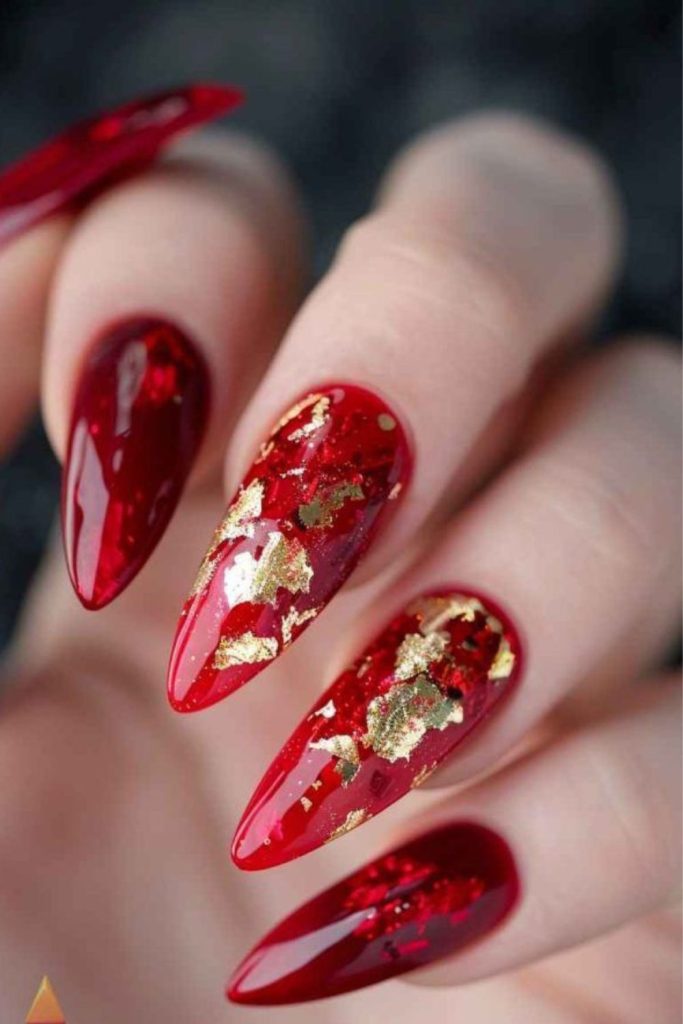 Red and gold volcanic nails
