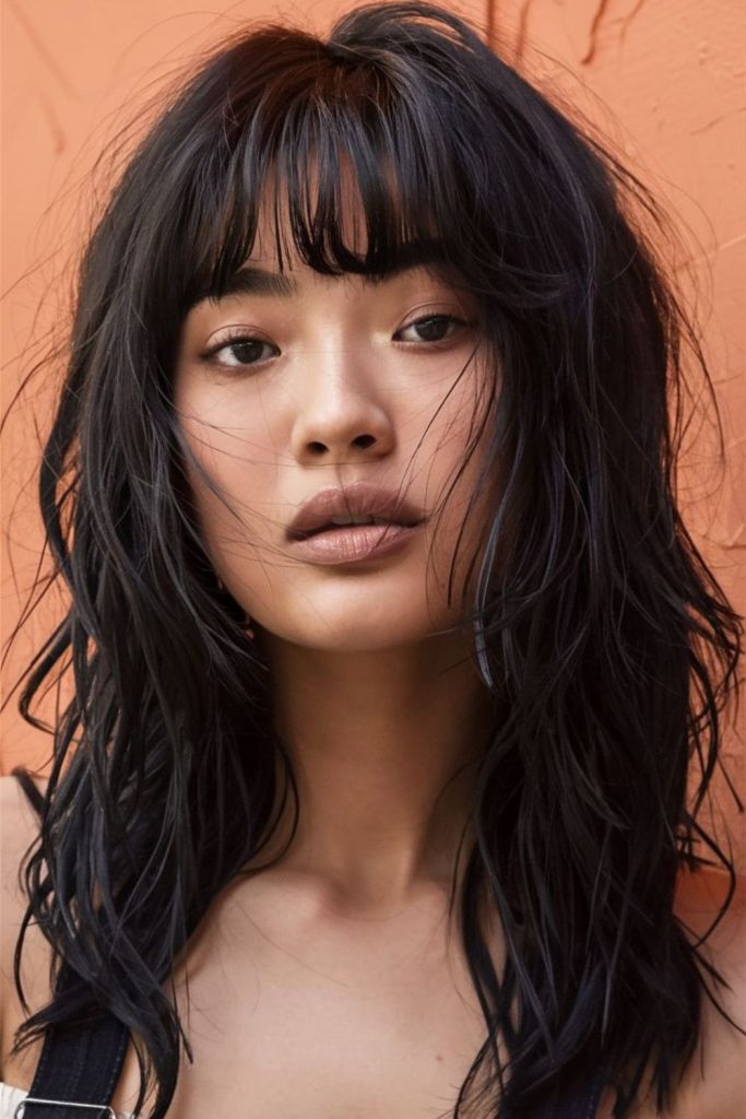 Messy chopped bangs framing youthful expression