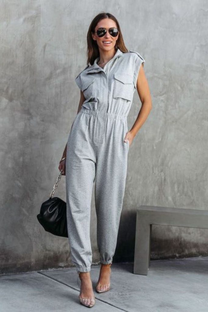 Silver stitched overalls with tapered pants