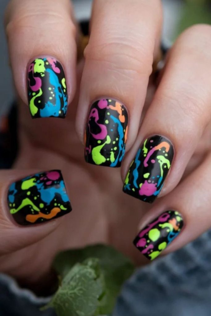 Black neon street art nails