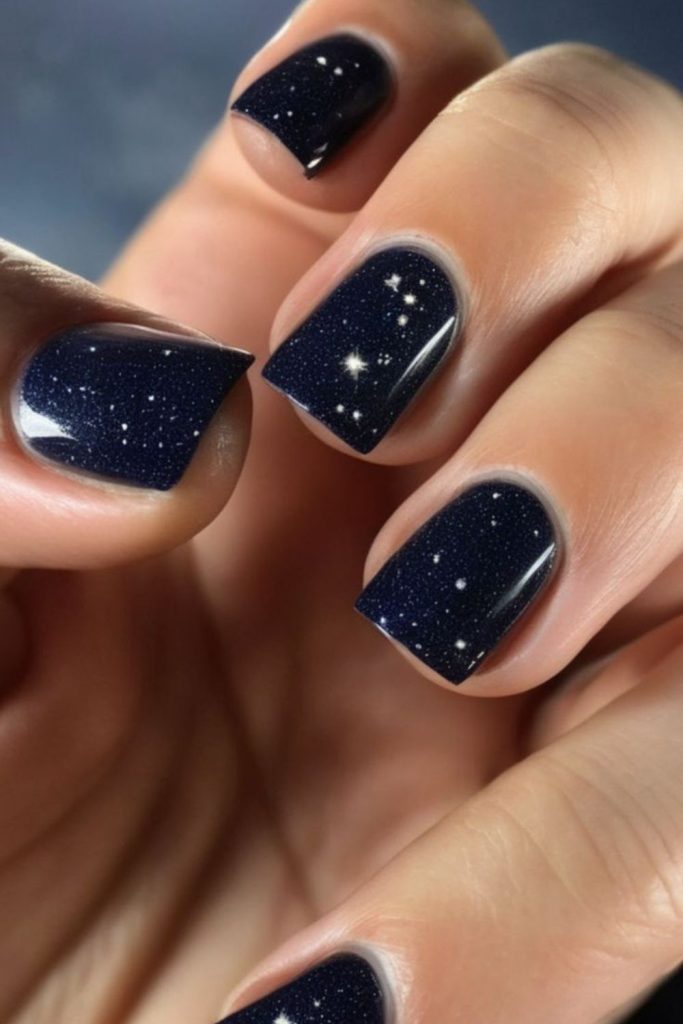 Glossy black short nail style