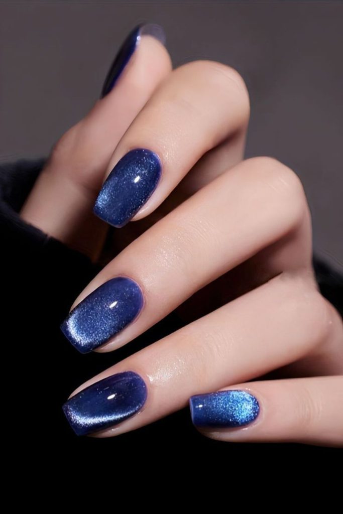 Dark midnight blue glossy nails