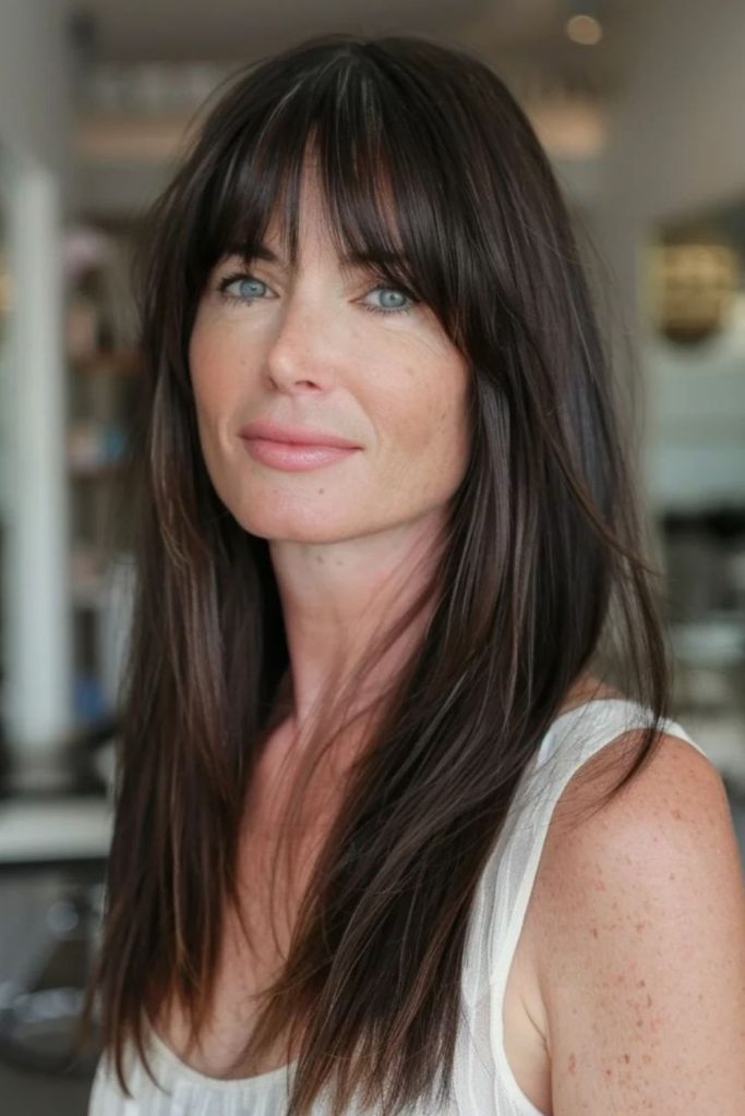 Thin lace-like micro bangs sleek hair