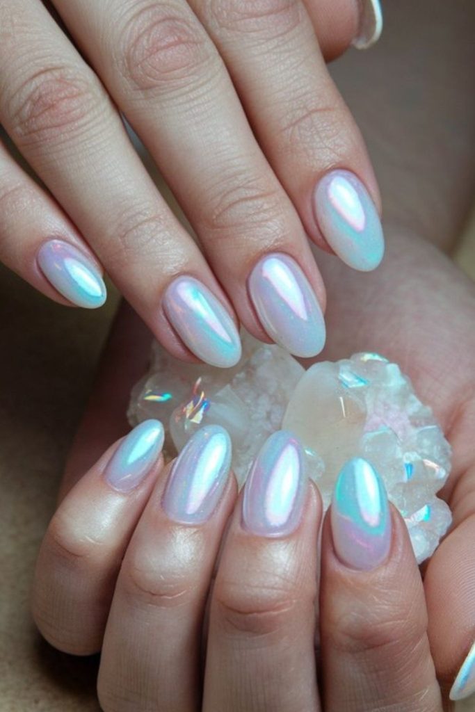 Opal-toned milky nails soft glow.