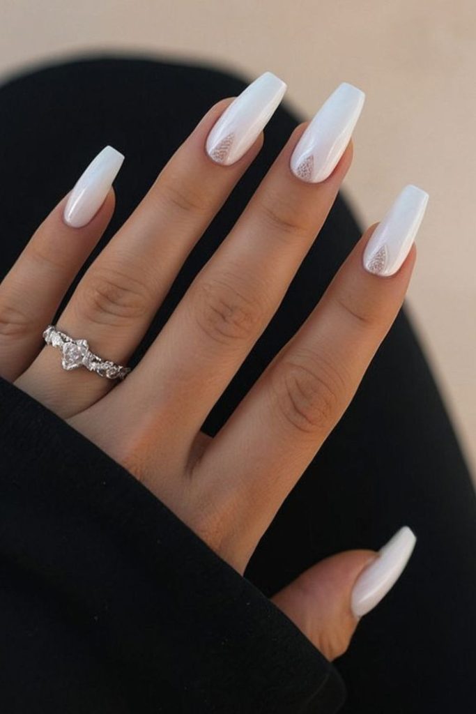 Quartz-inspired subtle milky nail polish.