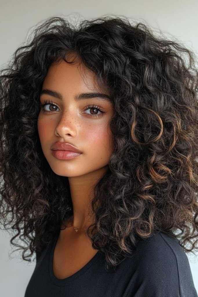 Heavy curls with dramatic downward pull.