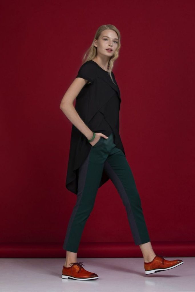 Asymmetric tunic with cropped minimal trousers