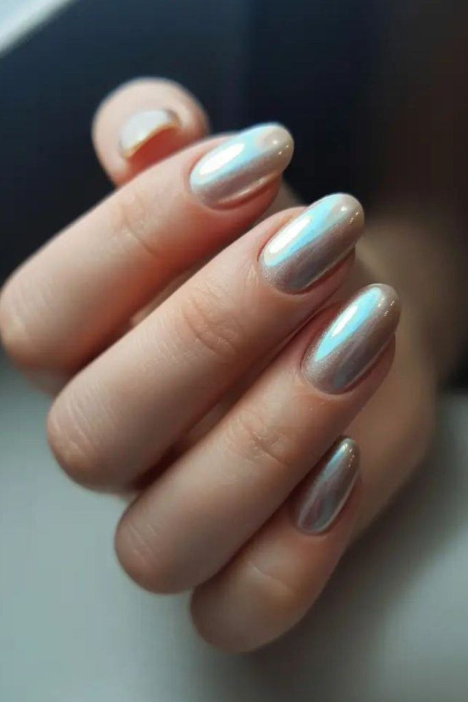Soft gray nails with subtle shimmer