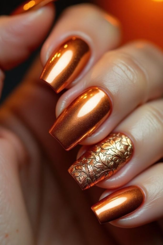 Amber and gold metallic nails