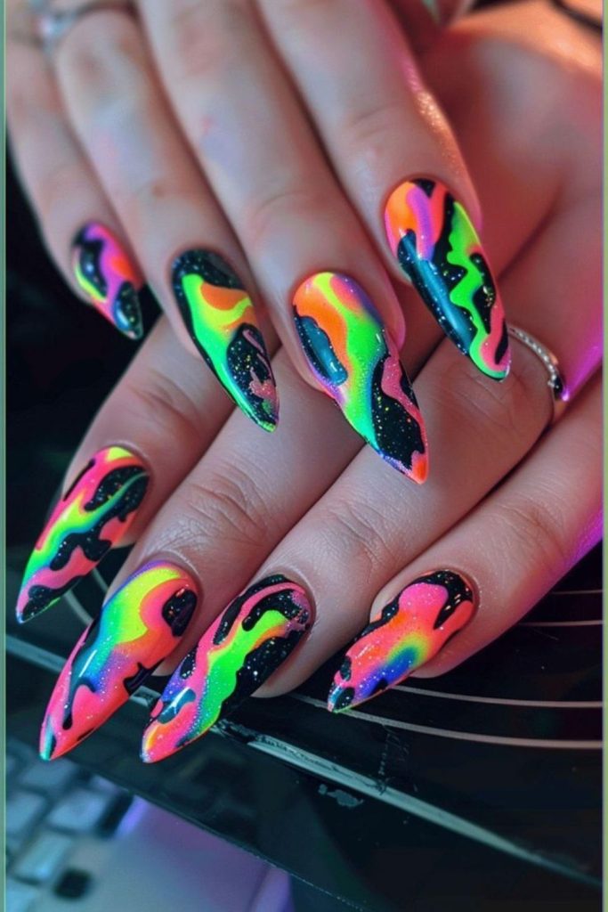 Electric colorful chaotic nails